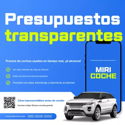 Anuncio de coche usado moderno de color azul