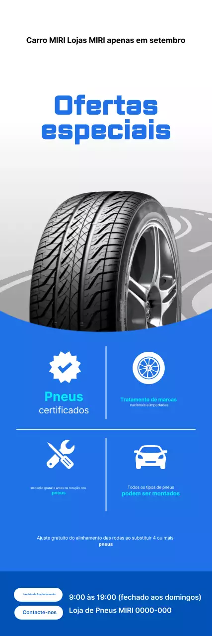 Promoção de evento de venda especial para pneus azuis e brancos simples