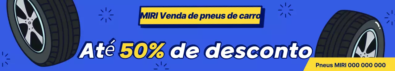 Anúncio de evento de venda de pneus de reposição em estilo pop art azul e amarelo