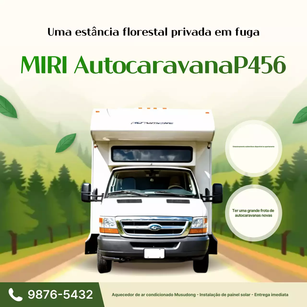 Anúncio de van camper moderna e verde