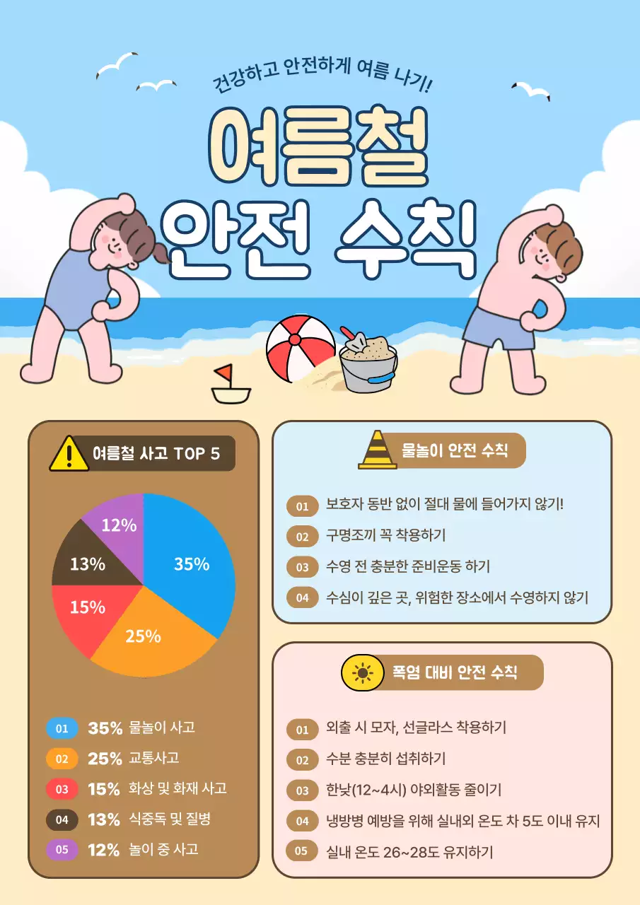 하늘색 아기자기한 안전 수칙 안내