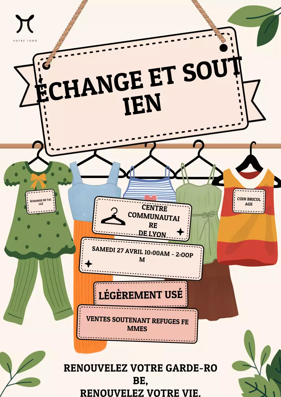 Affiche d'annonce d'événement de vêtements rétro beiges