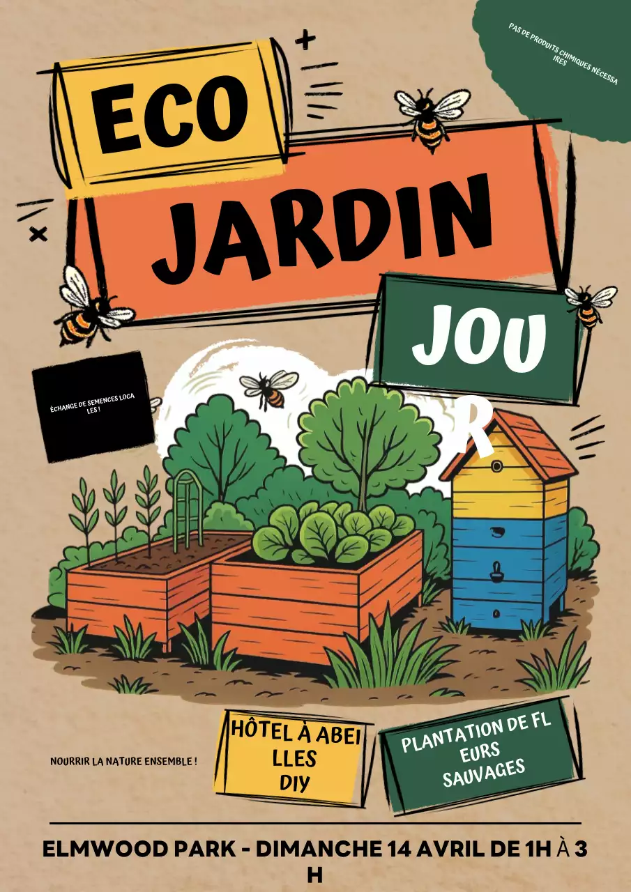 Affiche colorée pour un événement dans un jardin rustique
