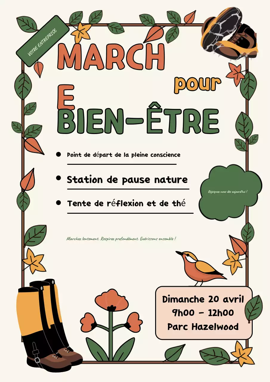 Affiche d'invitation au bien-être rustique orange