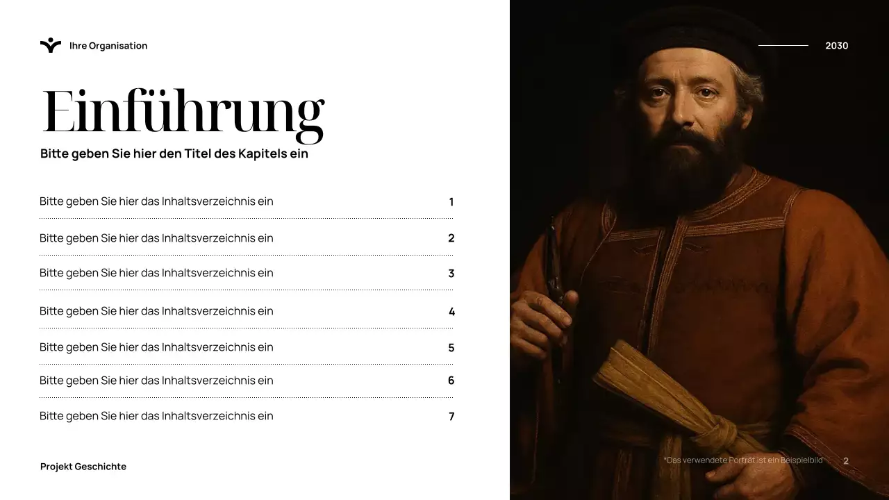 Blaue elegante Geschichtspräsentation