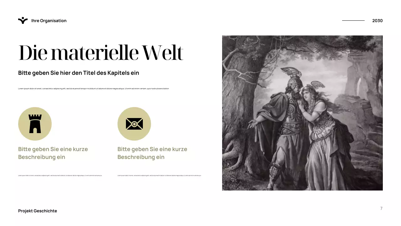 Blaue elegante Geschichtspräsentation