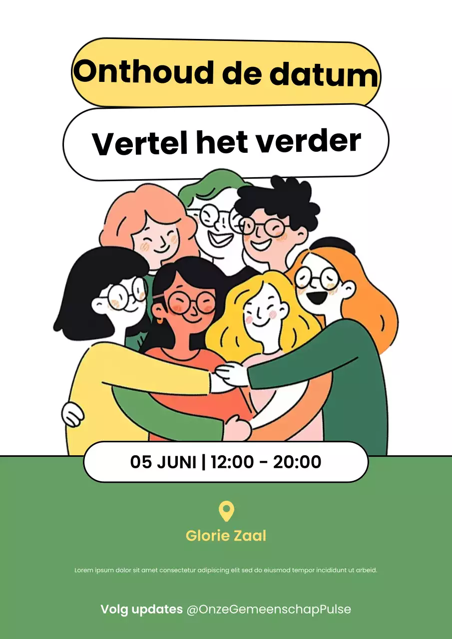 Geelgroene moderne gemeenschapsevenementposter