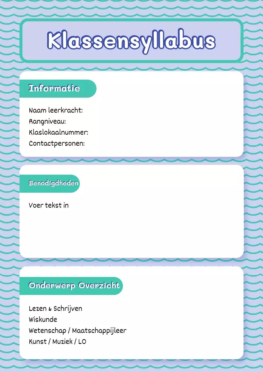 Blauwe minimale klassengidsposter