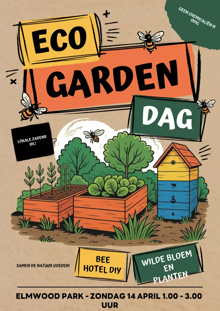 Kleurrijke poster voor een rustiek tuinevenement