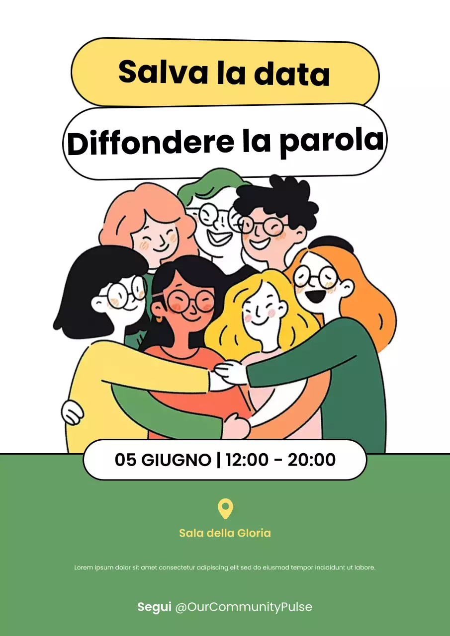 Manifesto dell'evento comunitario moderno giallo-verde