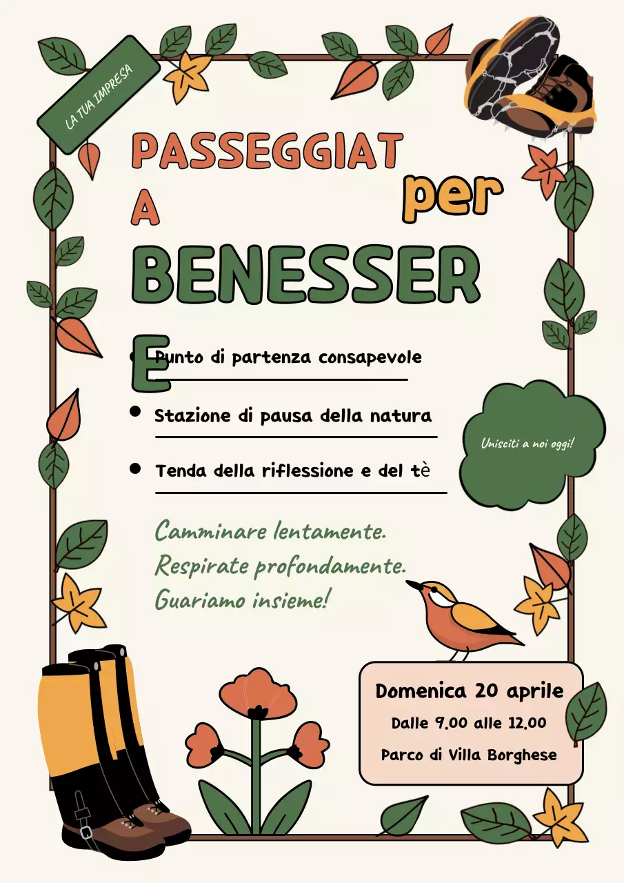 Manifesto di invito rustico arancione per il benessere