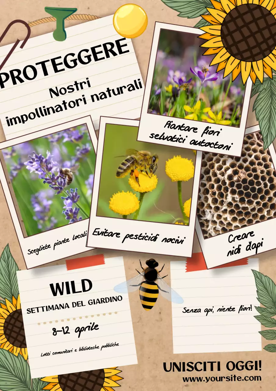 Poster promozionale per impollinatori rustici beige