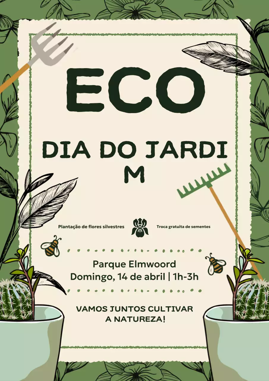 Cartaz de evento de jardim rústico verde