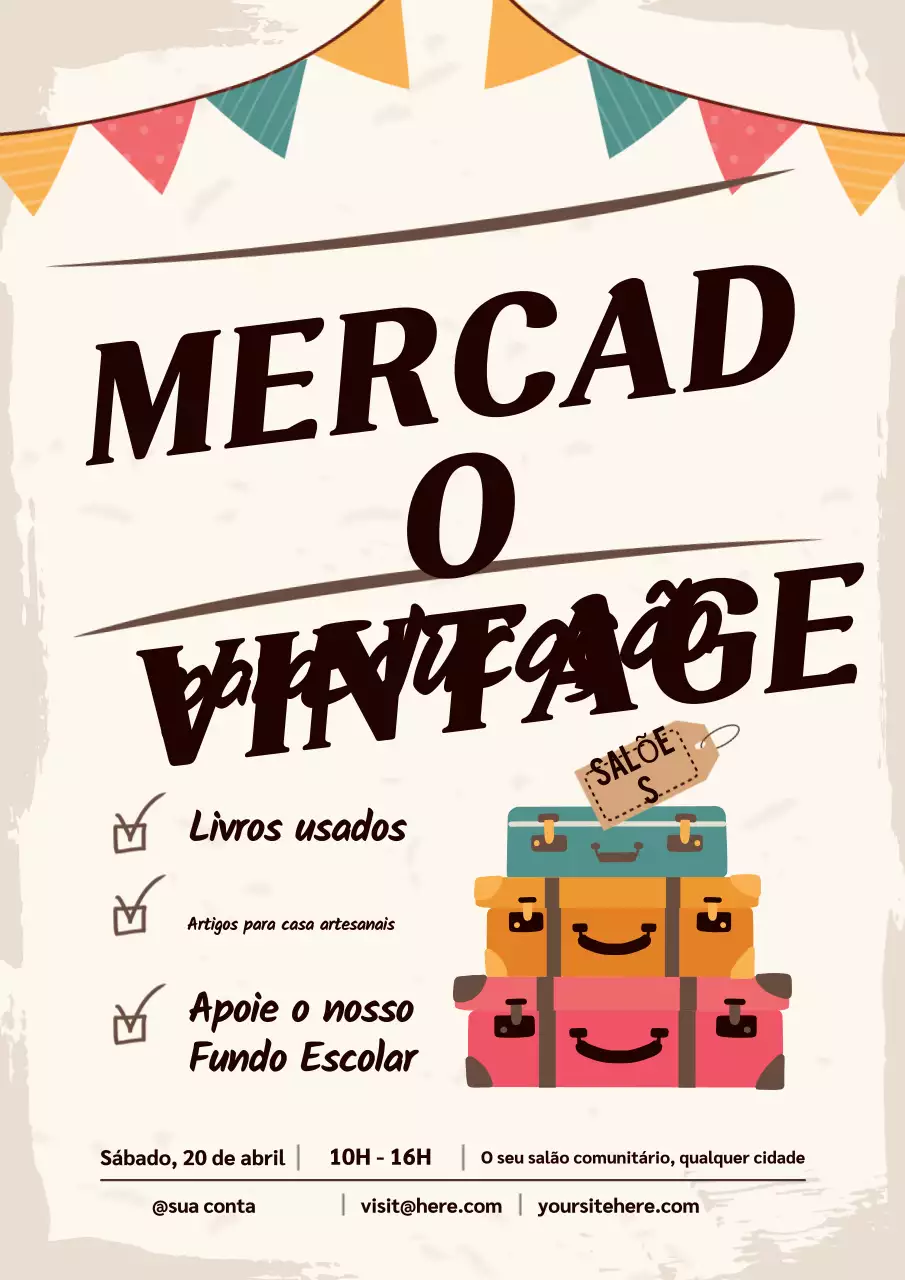 Cartaz promocional de mercado retrô bege