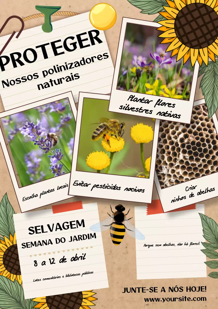 Cartaz promocional bege de polinizador rústico