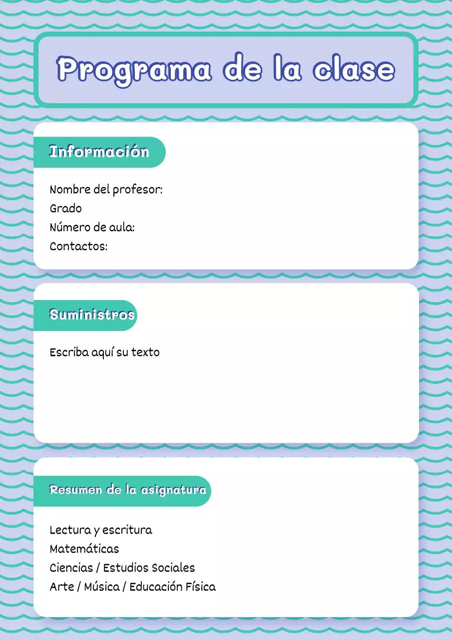 Póster de la guía de clases minimalista azul