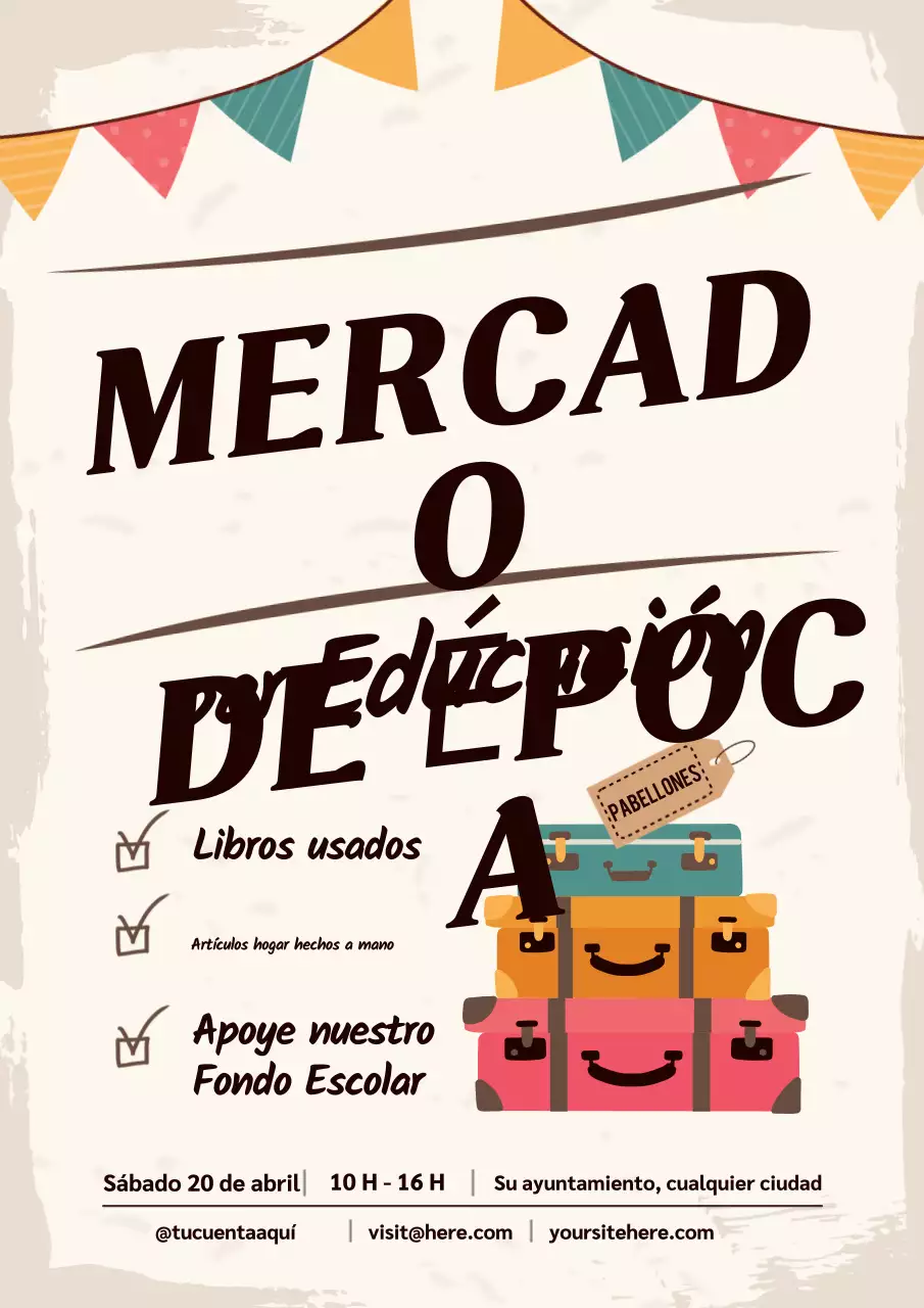 Cartel de promoción de mercado retro beige