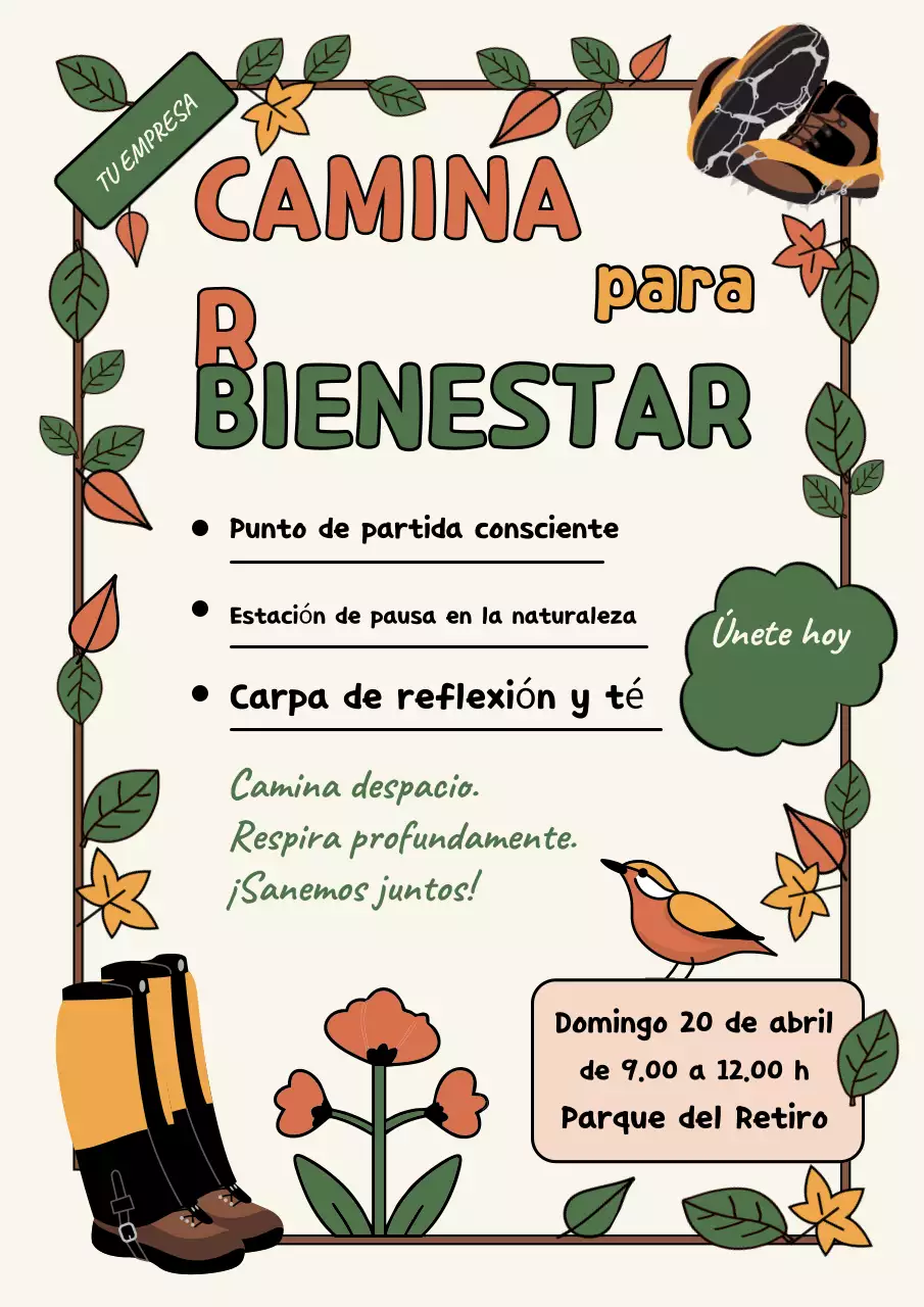 Póster de invitación de bienestar rústico naranja