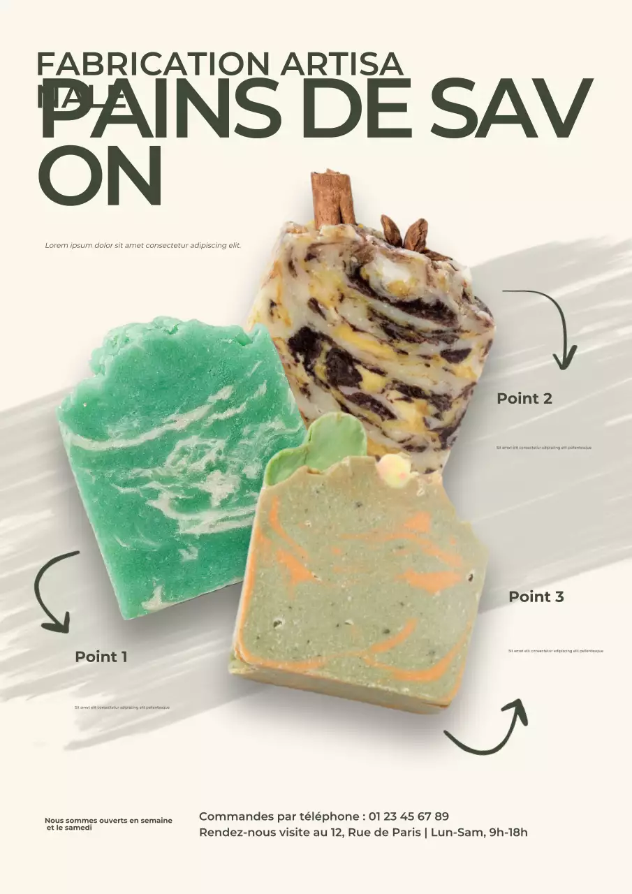 Affiche publicitaire beige pour savon artistique