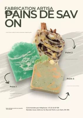 Affiche publicitaire beige pour savon artistique