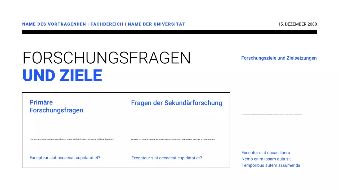 Präsentationen von Forschungsvorschlägen