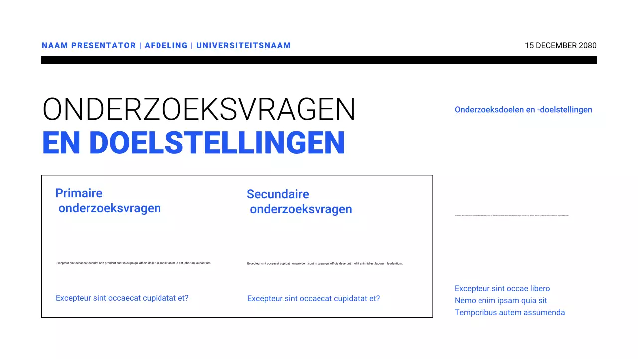 Presentaties van onderzoeksvoorstellen