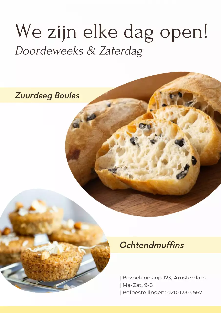 Beige moderne bakkerij-reclameposter