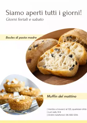 Manifesto pubblicitario beige per panetteria moderna