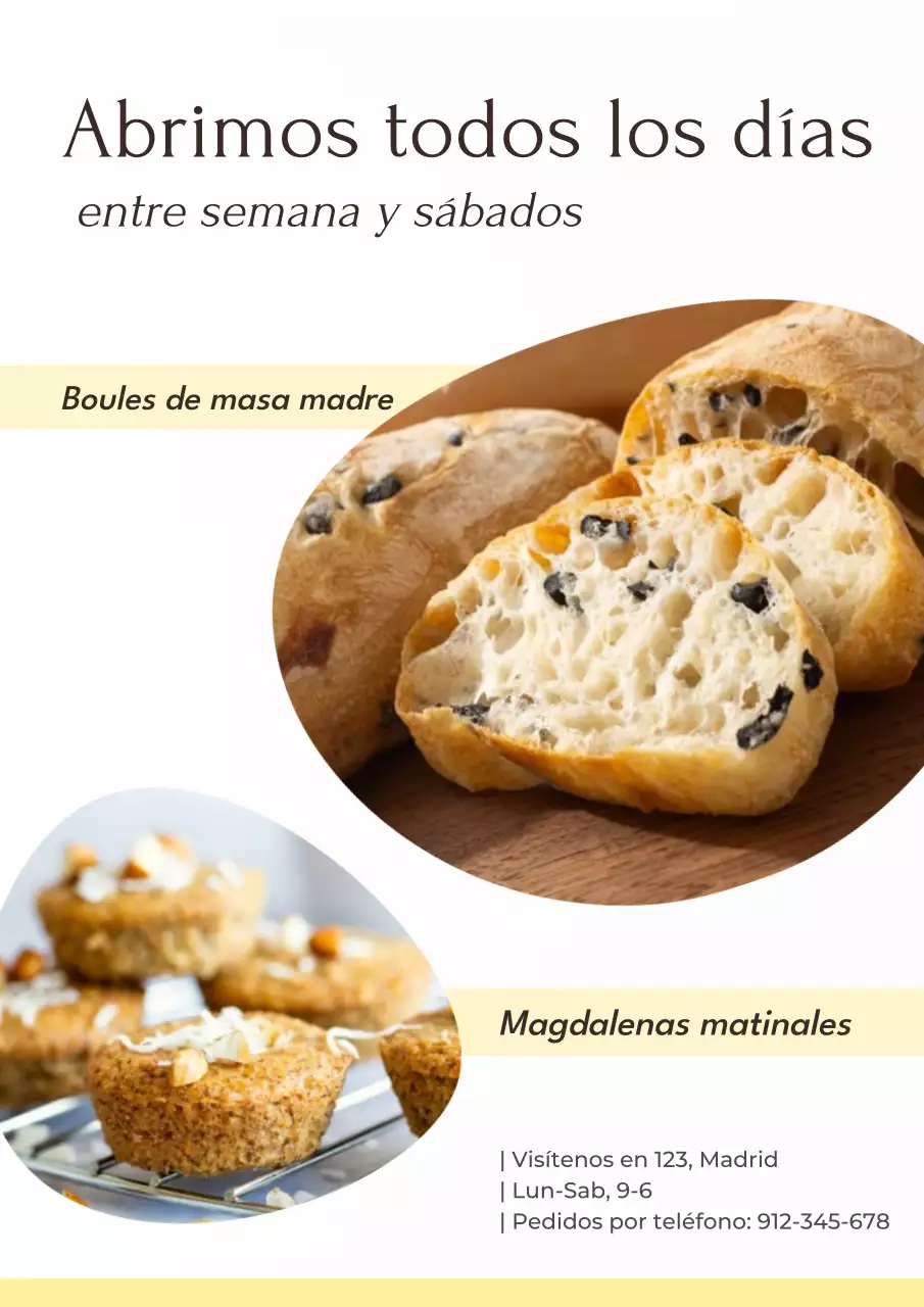 Cartel publicitario de panadería moderna en beige