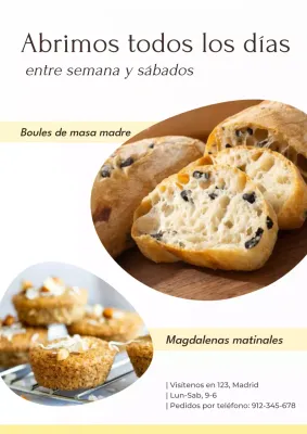 Cartel publicitario de panadería moderna en beige