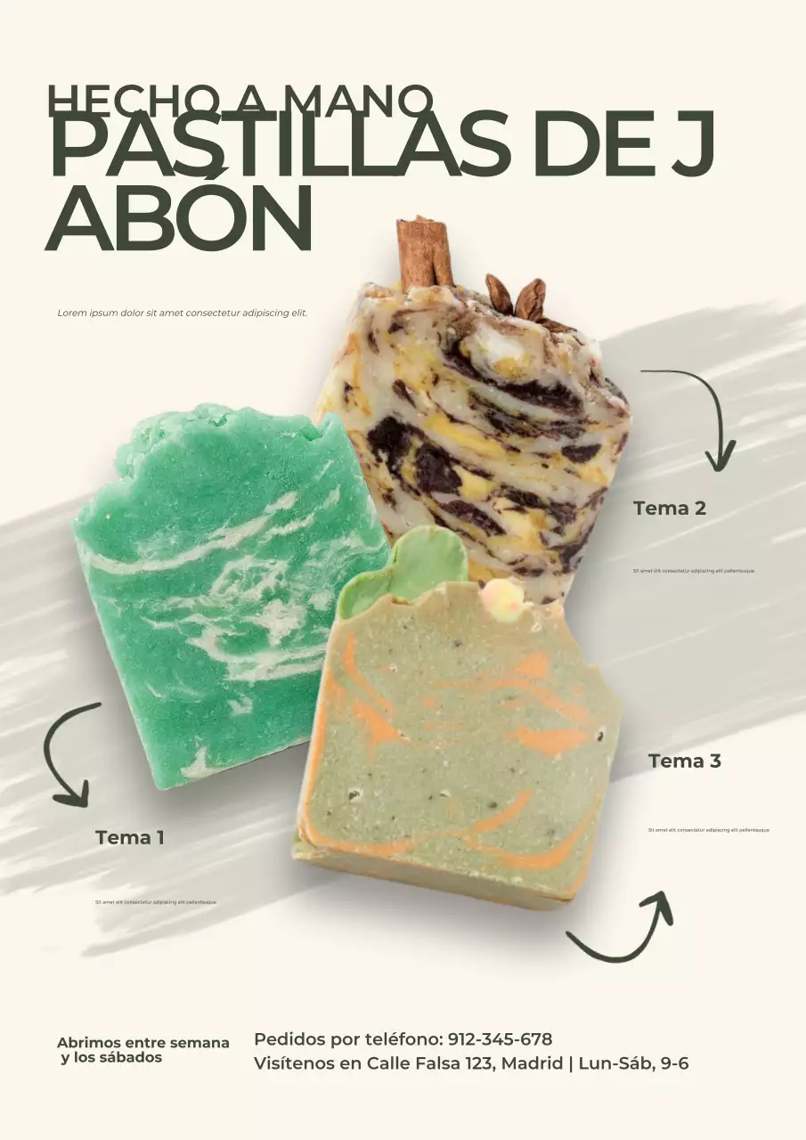 Cartel publicitario de jabón artístico beige