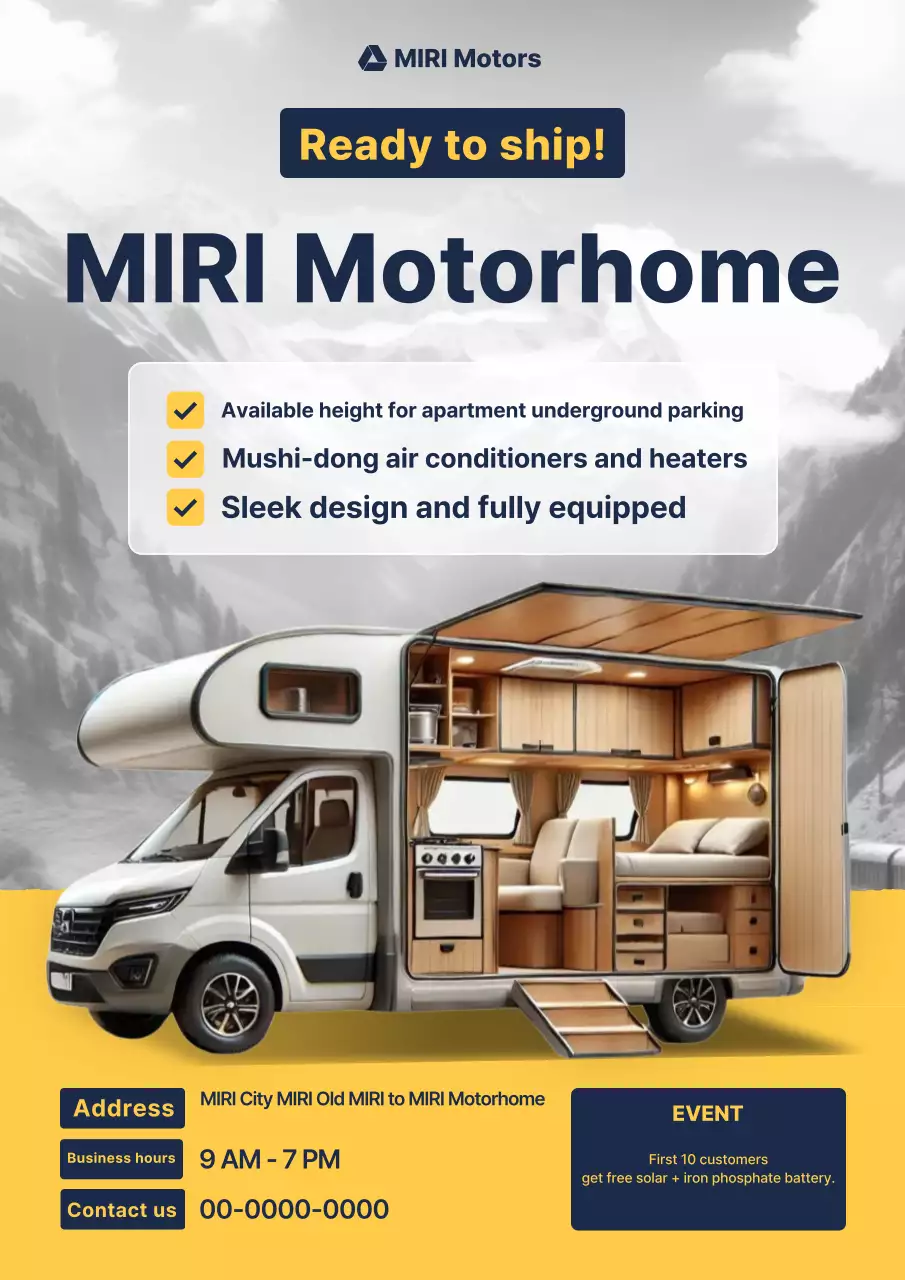 Iklan mobil kemping modern berwarna kuning