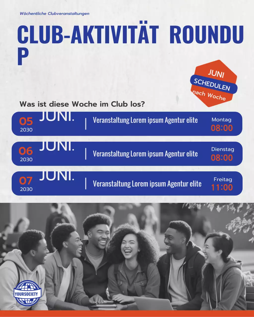 blaue, moderne Clubplanankündigung