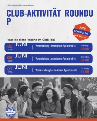 blaue, moderne Clubplanankündigung