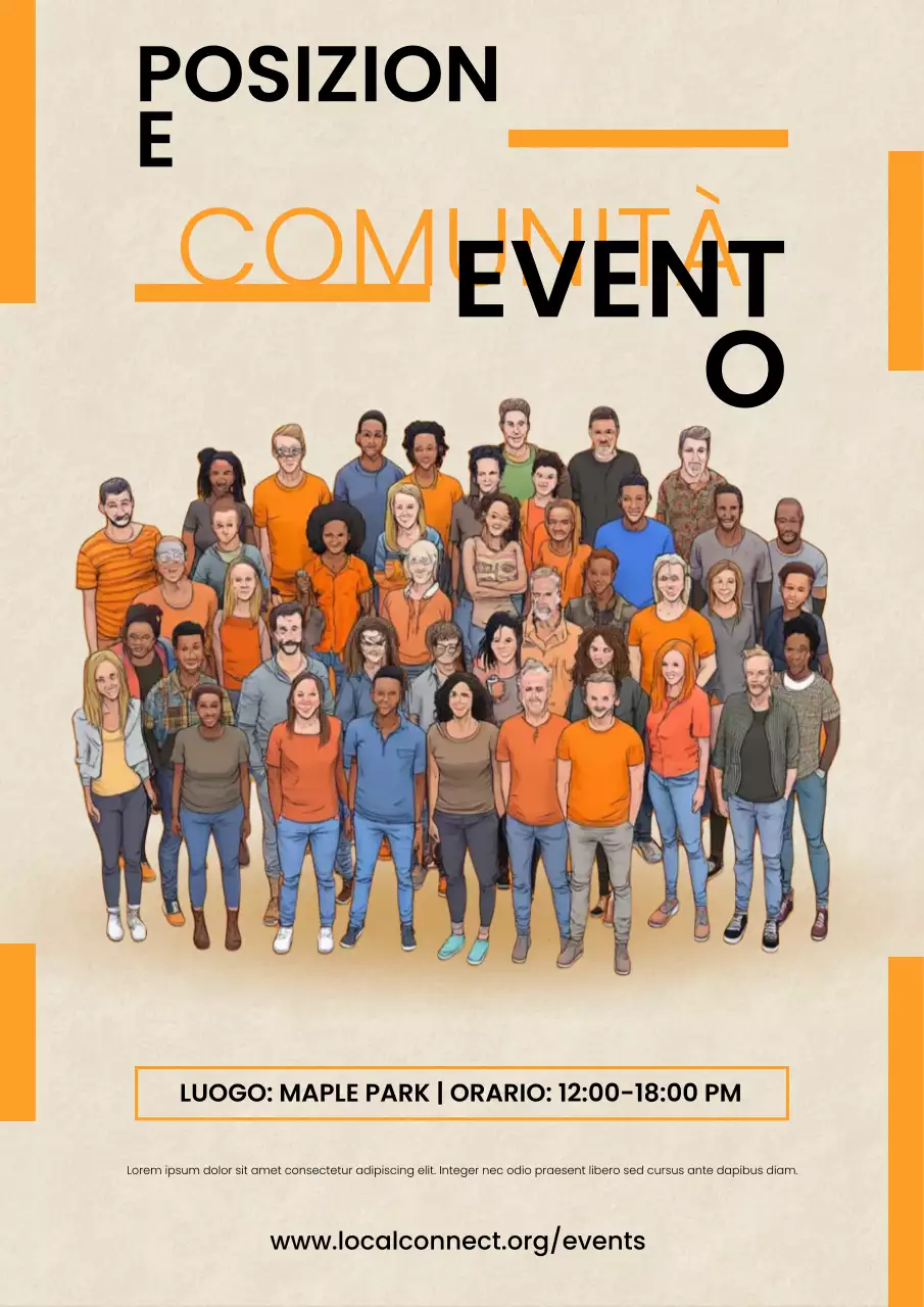 Manifesto arancione per l'evento della comunità locale