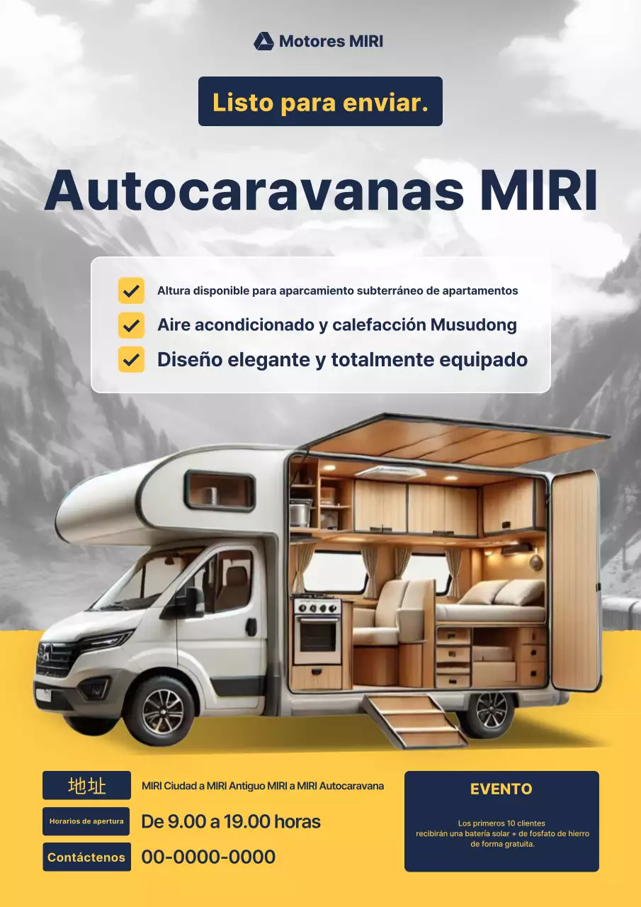 Anuncio de autocaravana moderna amarilla