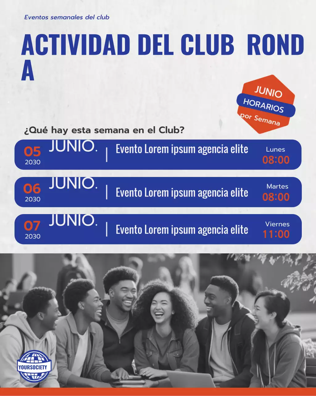 Anuncio del horario del club moderno azul