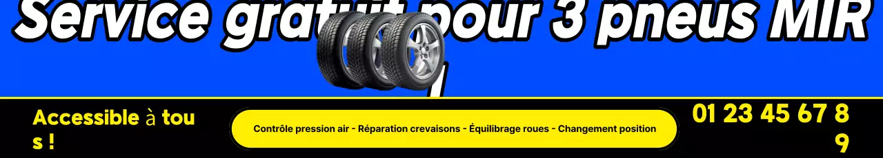 Promotion gratuite de 3 types de pneus surlignés bleus et jaunes