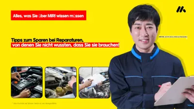 Werbung für Kostenspartipps für Autoreparaturen von einem Mechaniker, hervorgehoben in Gelb und Rot