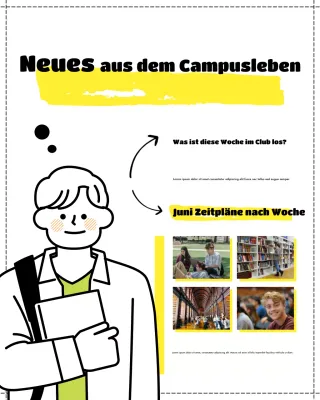 Gelbes Poster mit wöchentlichen Veranstaltungen der modernen Gesellschaft