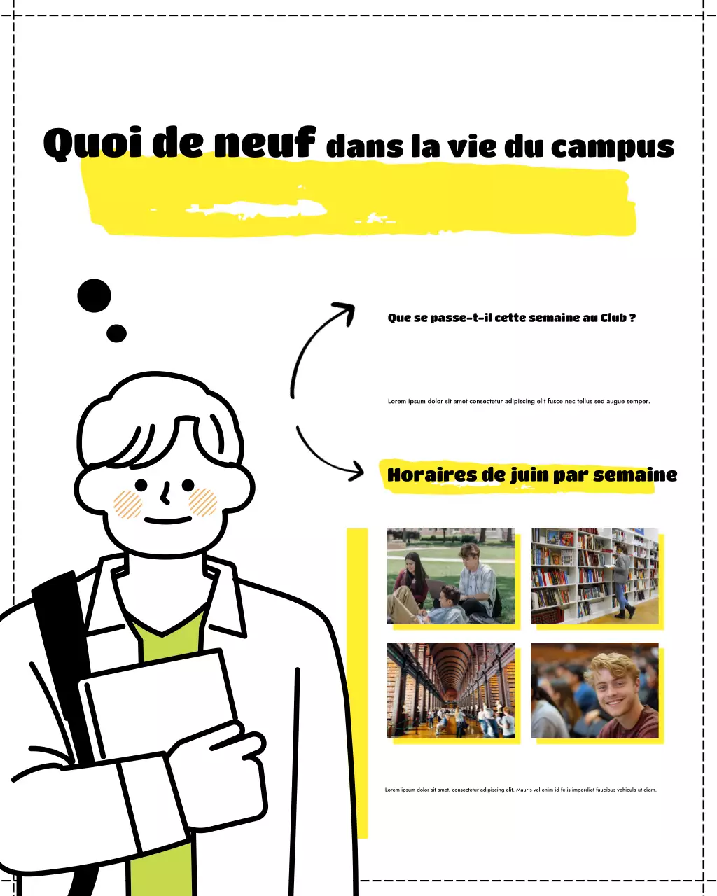 Affiche des événements hebdomadaires de la Société moderne jaune