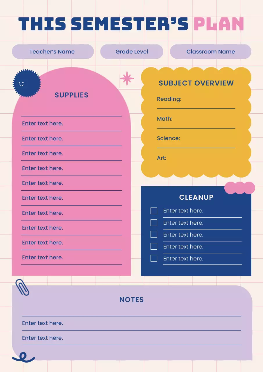 Pink Purple Blue Class Syllabus Semester's Plan Poster