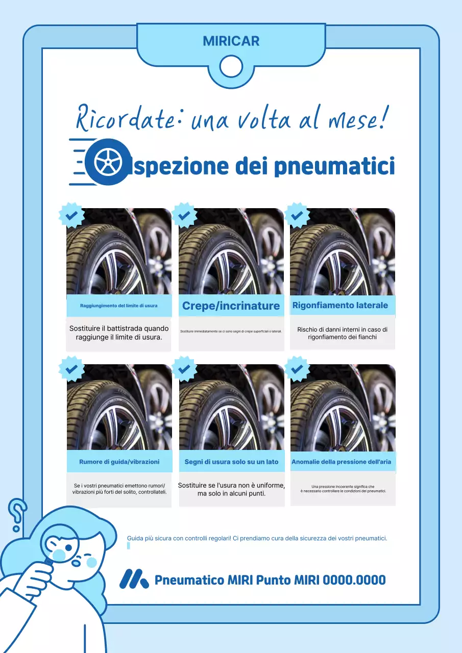 Una checklist per l'ispezione degli pneumatici puliti spiegata in Sky Blue e Blue