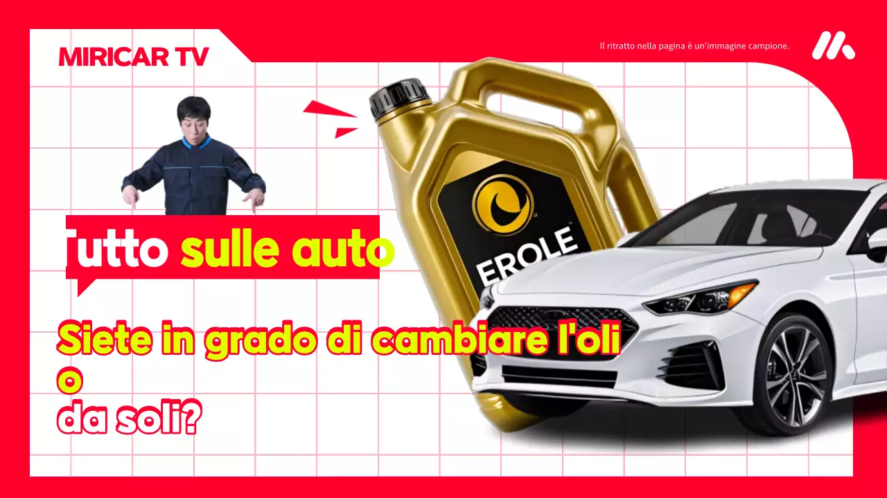 Come cambiare l'olio motore dell'auto con evidenziazioni rosse e bianche Titolo principale