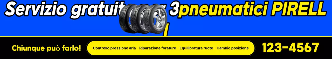 Promozione gratuita di 3 tipi di pneumatici evidenziati in blu e giallo