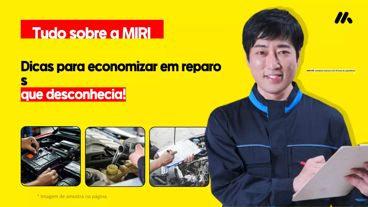 Promovendo dicas de economia de custos em reparos de automóveis, de um mecânico destacado em amarelo e vermelho