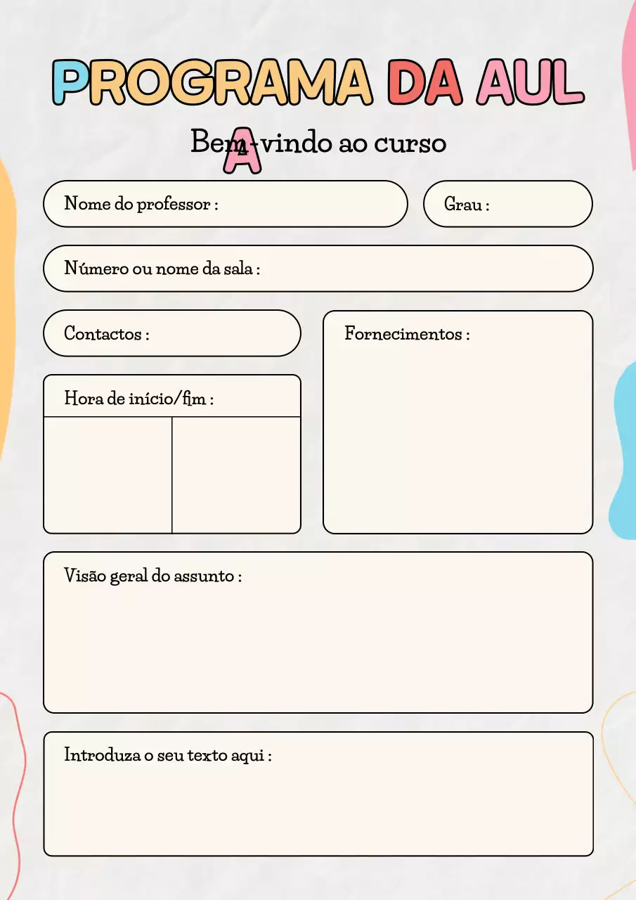 Cartaz do programa de aulas