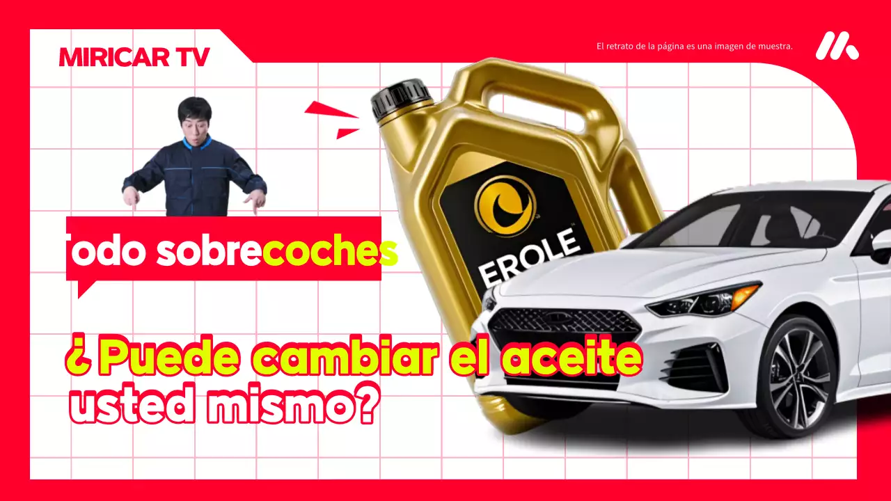 Cómo cambiar el aceite del motor del coche con detalles en rojo y blanco Título principal