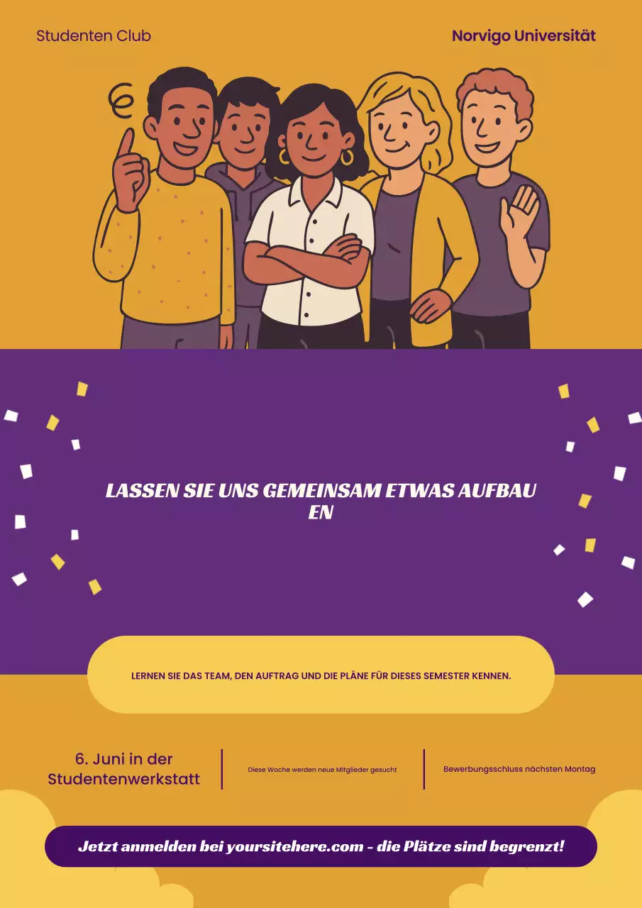 Grün und blau illustriertes Rekrutierungsplakat für Universitätsstudentenclubs