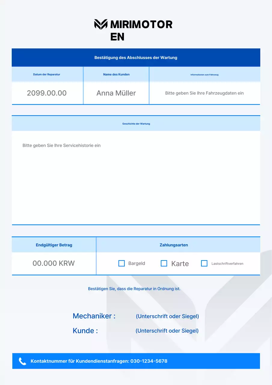 Blaues einfaches Autopflegehandbuch